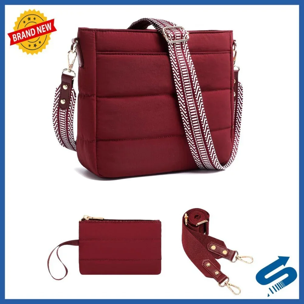 Puffer Quilted Crossbody Hobo Bag with Coin Wallet Adjustable Straps